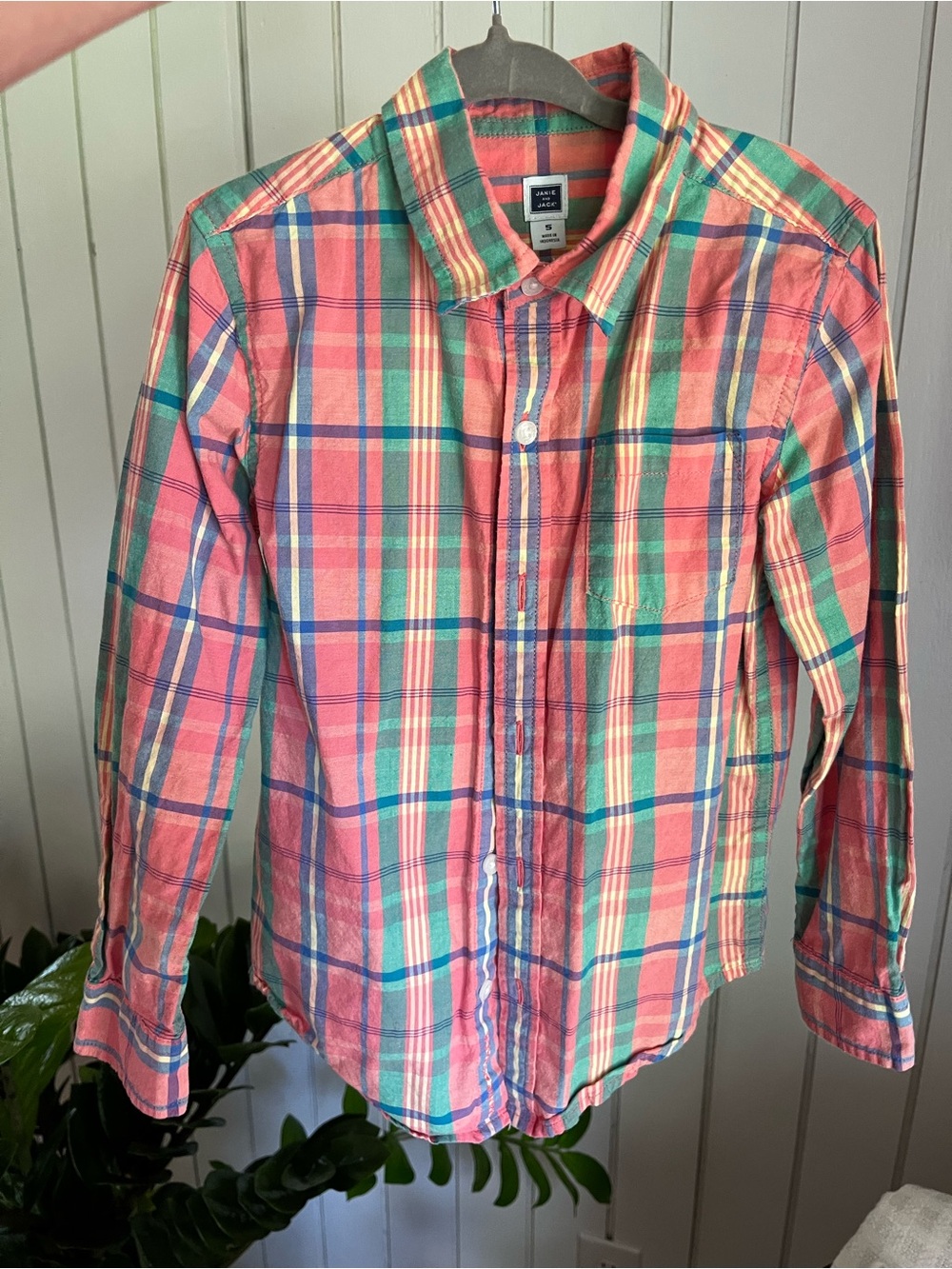 Janie and Jack Coral, Green & Blue Plaid Button-Up Shirt